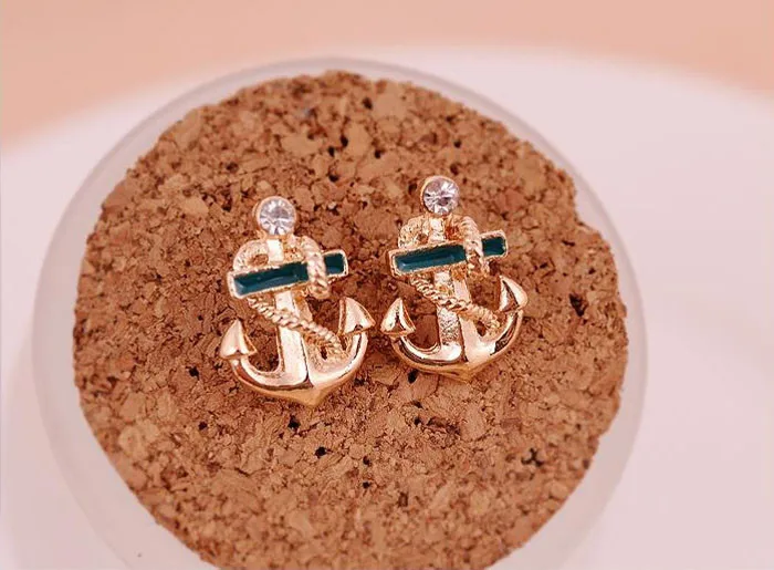 Женские Модные хрустальные стразы серьги гвоздики в виде якоря моряка подарок