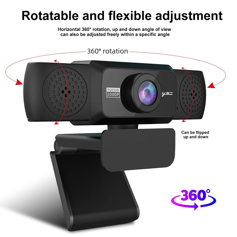 

HXSJ 1080P Webcam Microphones Full HD Video Camera for PC USB Plug 360 Degree Wide-Angle Live Video Online Course Omnipotent