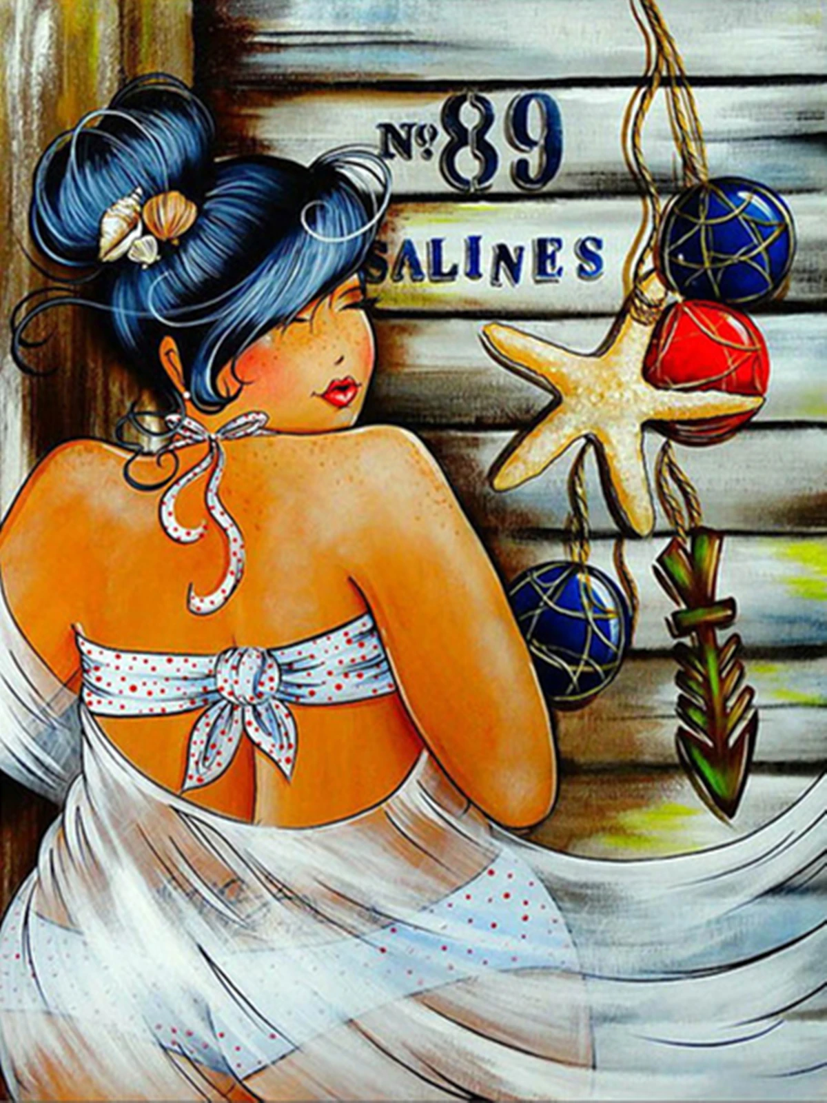 

Painting of Fat Women On The Beach Handmade Embroidery Cross Stitch Kit Craft 5D DIY Full Round Drill Diamond for Home Decorati