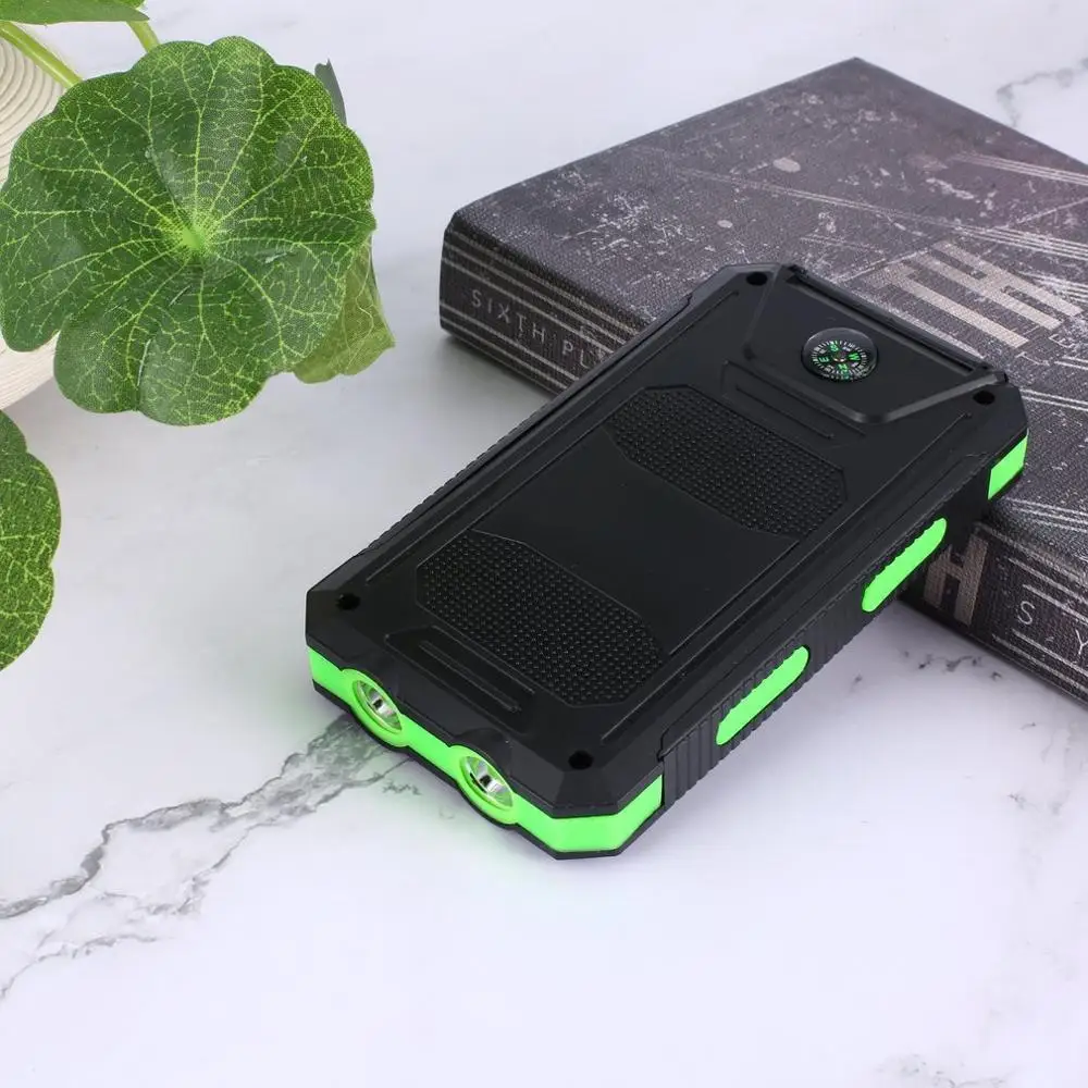 green DIY солнечной энергии банк чехол 2 usb порта Внешнее зарядное устройство банк питания чехол для аварийного наружного кемпинга путешествия с компасом - Цвет: green