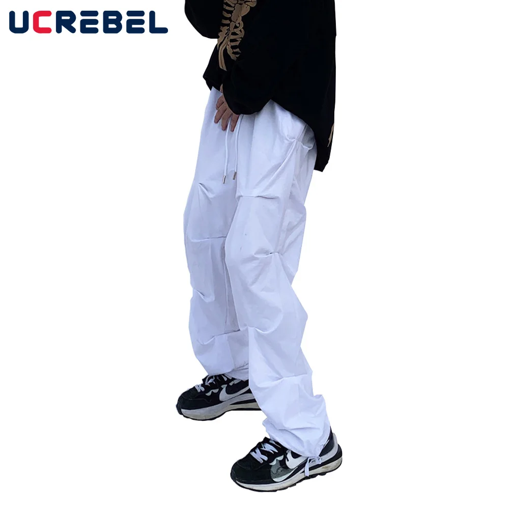 

Pleated Wide Leg Pants Mens Streetwear Elastic Waist Loose Straight-leg Pants High Street Casual Trousers Men