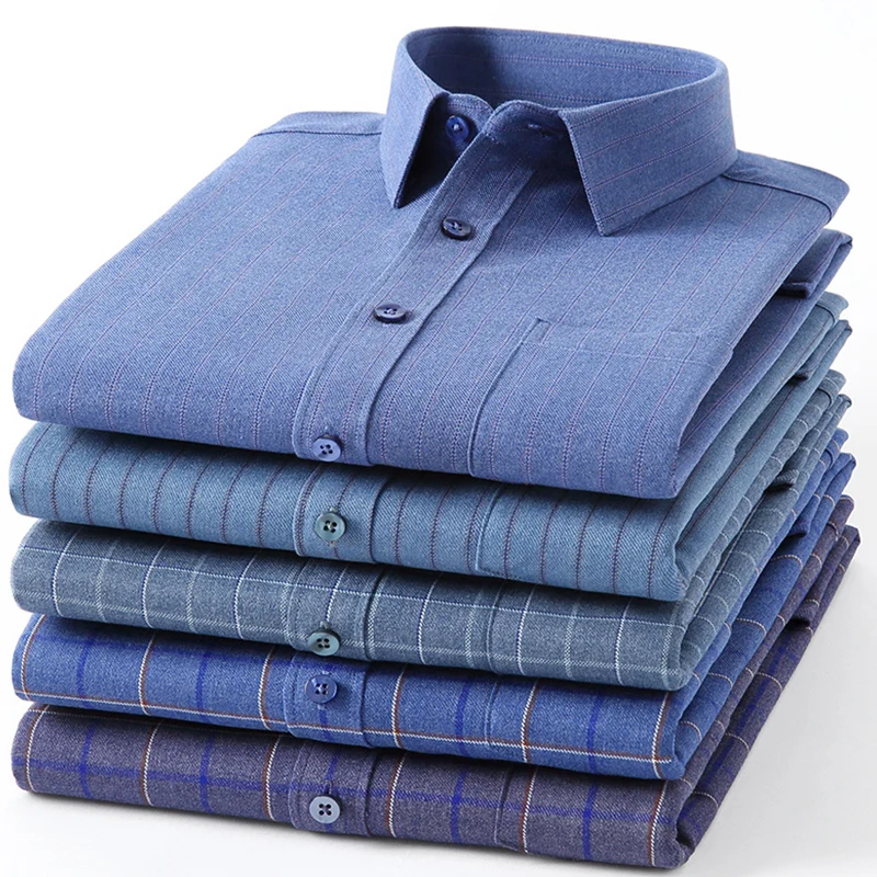 New Mens Shirts Long Sleeve Spring Pure Cotton Thick Soft Comfortable Regular Fit Button Collar Business Men Casual Shirts Tops