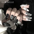 GAM-BELLE, 24 шт.компл., в стиле панк, со змеиным узором, накладные ногти, черно-белые, готические, полностью накладные, искусственные ногти для наращивания, маникюрные инструменты
