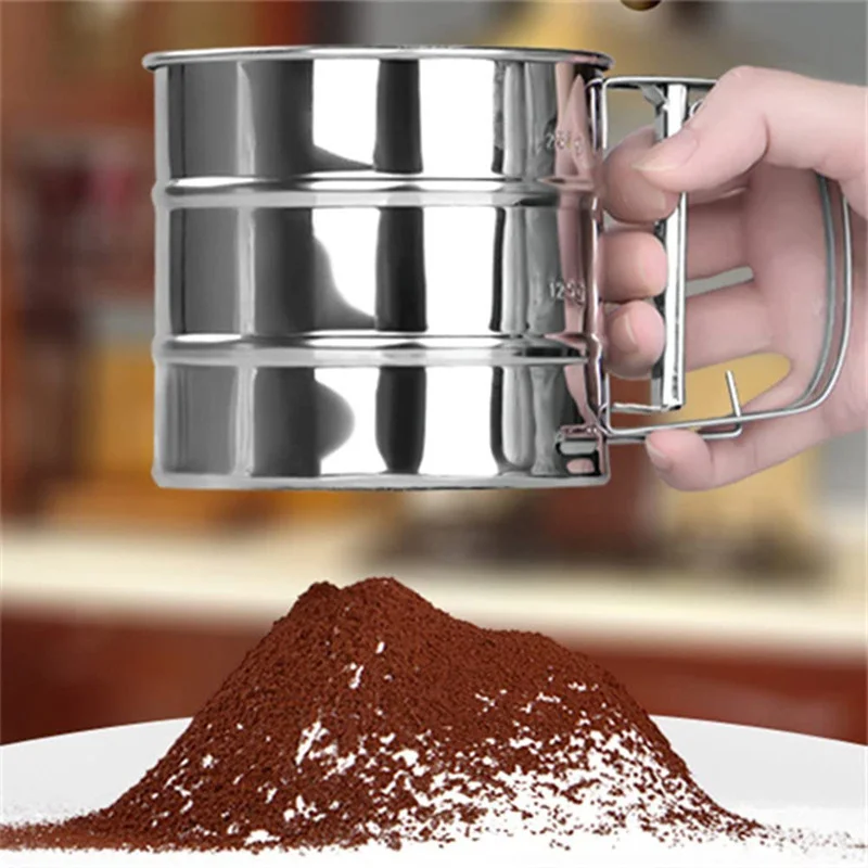 

Handheld Flour Shaker Mesh Sieve Cup Stainless Steel Icing Sugar Bake Tool Semi-automatic Cake Utensils Cocoa Powder Baking Tool