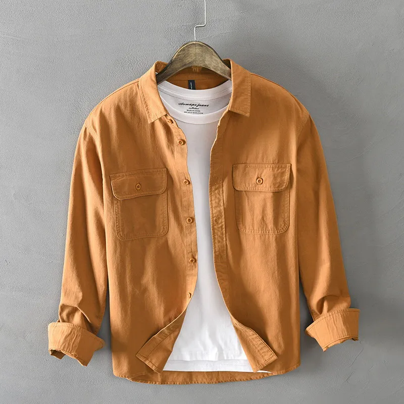 

New arrival Autumn Winter long sleeve Solid color 100% cotton shirt men brand fashion turn-down collar shirt mens tops Z102