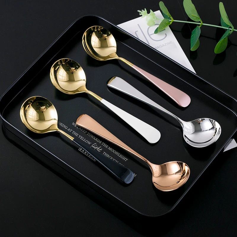 Корейская модная ложка для еды 18/8 кофейная из нержавеющей стали с изогнутой