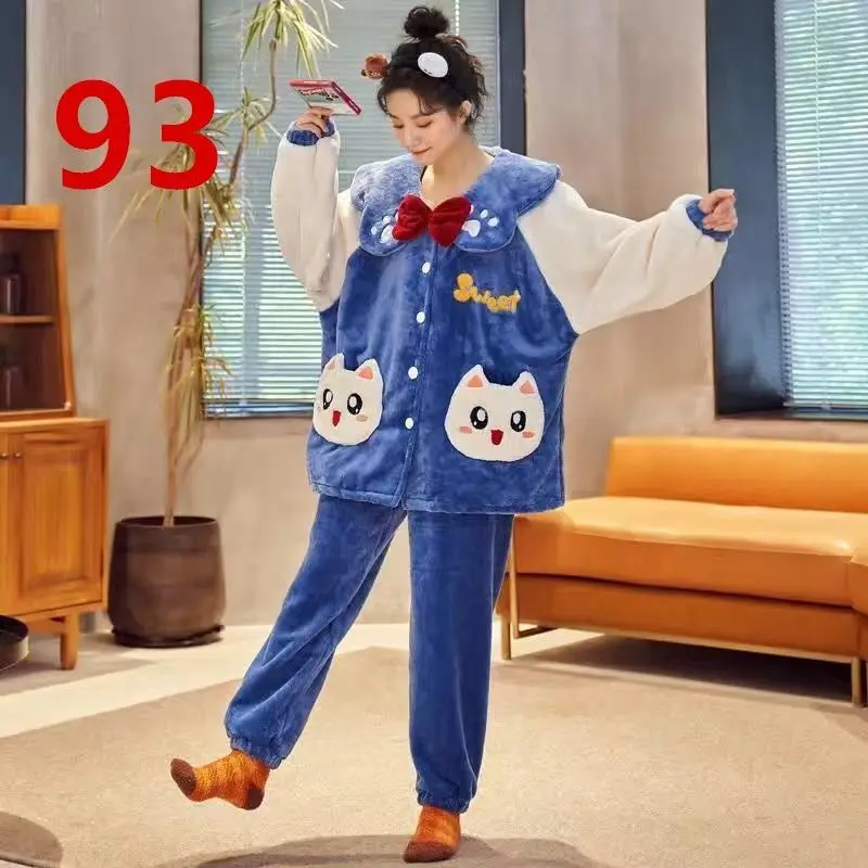 Pajamas Thickened Facecloth Female Winter Version of Cute Can Wear Outside The Spring Autumn Coral Velvet Home Furnishing Suit