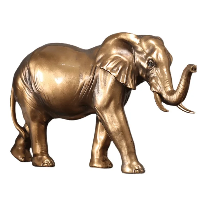 Imitação de Ouro Decoração para Casa Moderna Cobre Elefante Escultura Mesa Decoração Estatuetas Arte Simulação Resina Animal Artesanato