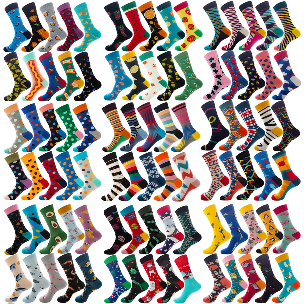 

NEW 2021 Big Size Colorful Cotton Socks Men Christmas Striped Dot Animal Fruit Food Casual Fashion Winter Crew Socks Funny Men