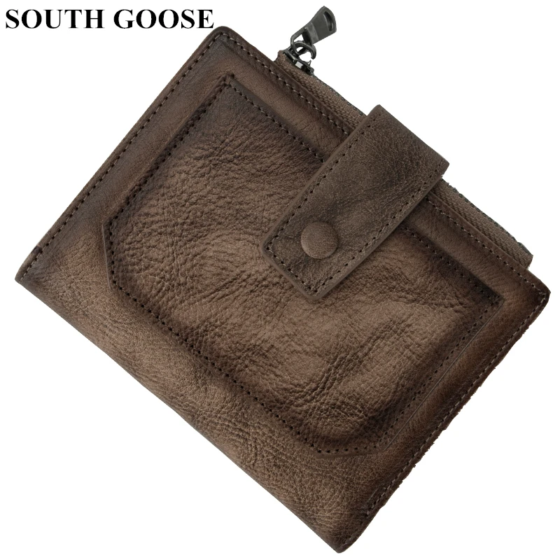 Мужской винтажный кошелек из натуральной кожи Южно гусиного цвета короткий