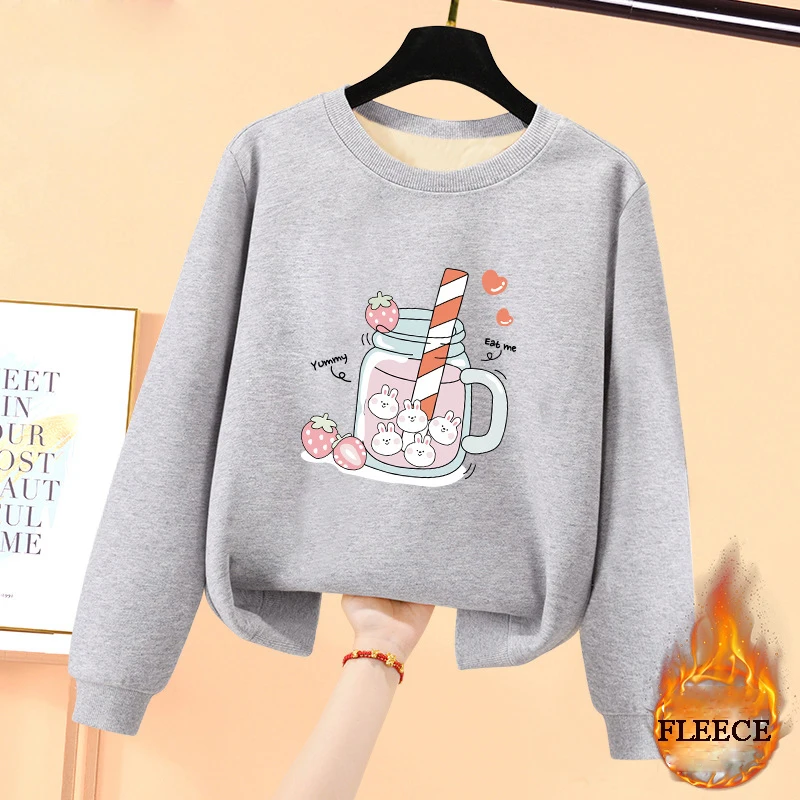 

Green Gray Pink Yellow Sweatshirt for Girls Winter Fleece Printed Pullover Tops Children's Costume Thicken Warm Kids Sweatshirt