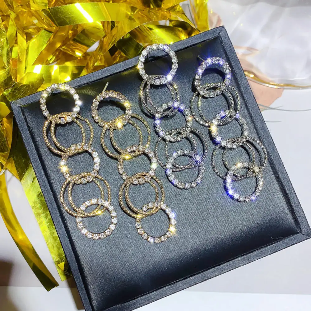 

Fashion Multiple Small Circle Drop Earrings For Women Long Metal Alloy Rhinestone Exaggerated Party Jewelry Unusual Accessories