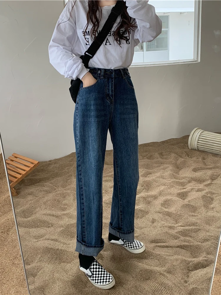 Винтажные джинсы для женщин джинсовые прямые свободные широкие женские с