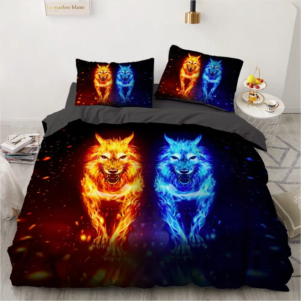 Black Bedding Sets 3D Wolf Duvet Quilt Cover Set Comforter Bed Linens Pillowcase King Queen Full Double Home Texitle | Дом и сад