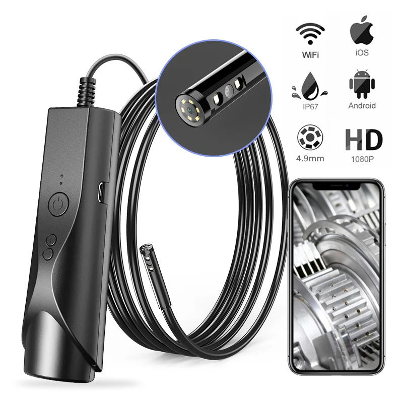 

4.9mm Dual Lens Wireless Endoscope 1080P Scope Camera with 6 LED Lights Snake Inspection Camera for Android & iOS Phone