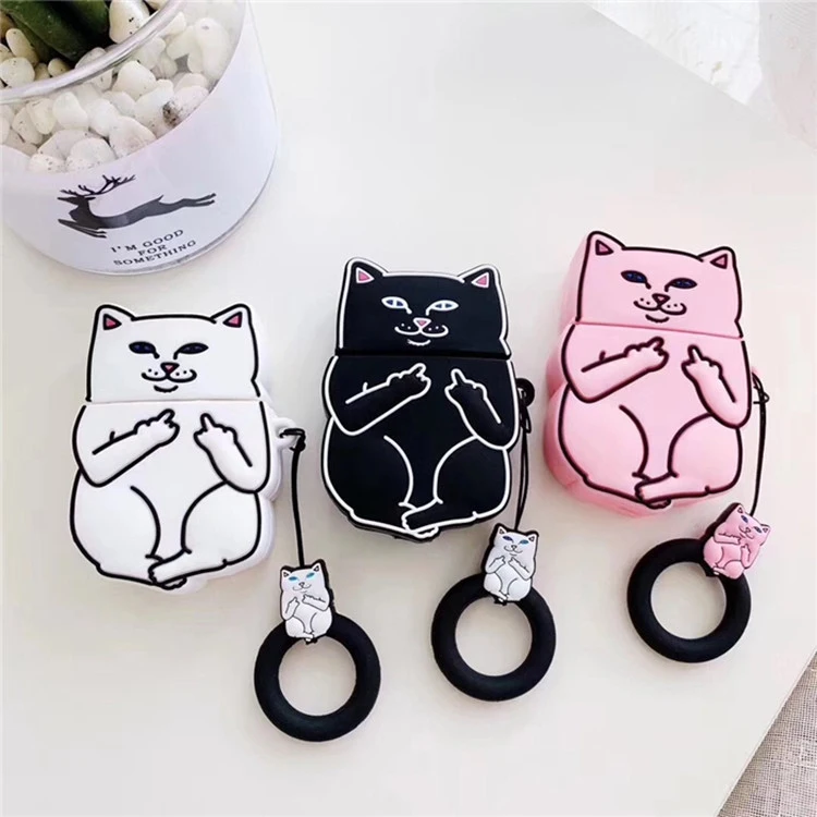 Для AirPods 2 Чехол милый кот Забавный мультяшный защитный силиконовый чехол для Air pods 1 2 Чехол для беспроводных наушников чехол s с петлей чехол