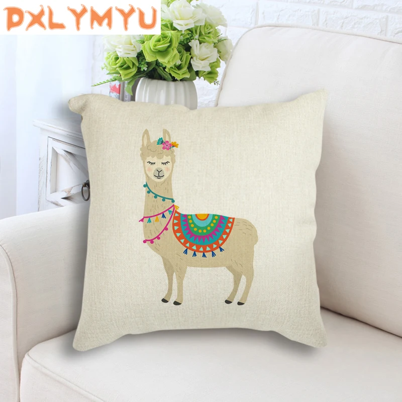 

Cartoon Llama Cactus Nursery Art Printed Pillowcase Nordic Cushion Cover Decorative Linen Cushion Sofa Car Home Decor