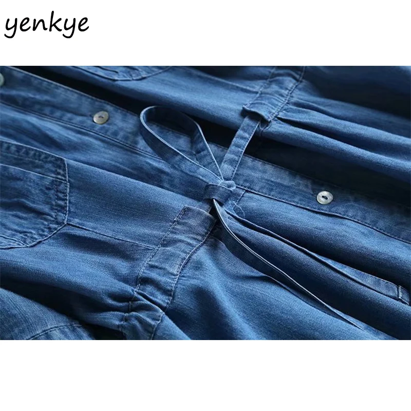 Винтажное голубое джинсовое платье женское свободное Повседневное до колен с