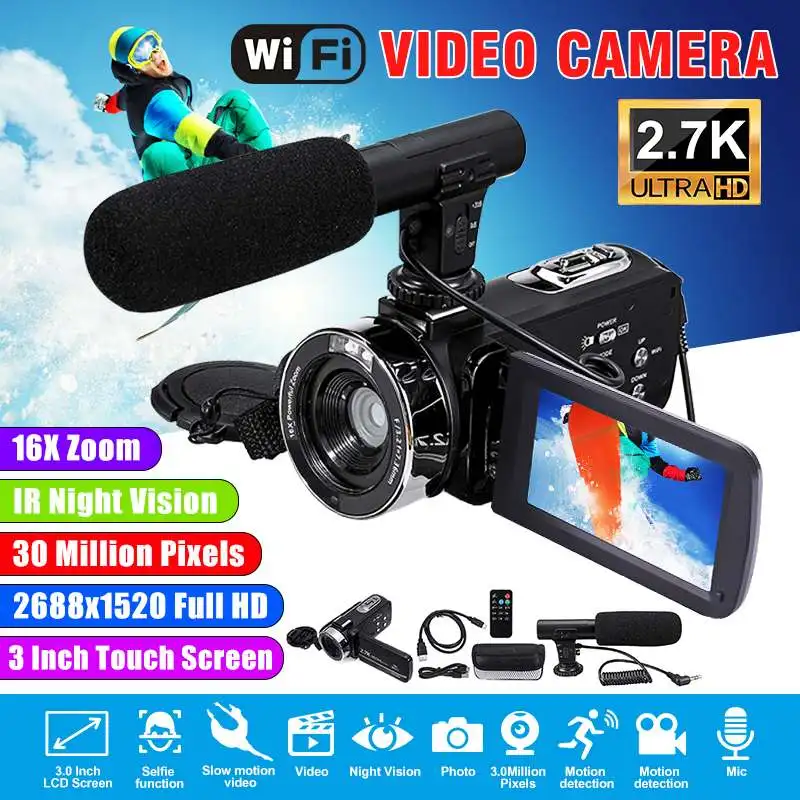 2 7 K видеокамера Wifi ИК ночное видение 30MP 3 0 дюймов ЖК экран временная съемка