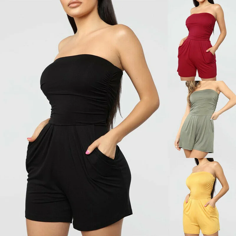 Женские летние пляжные шорты с открытыми плечами без бретелек брюки комбинезон