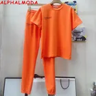 Женский костюм ALPHALMODA, футболка с коротким рукавом и надписью и штаны для бега, 2 шт., на весну 2021
