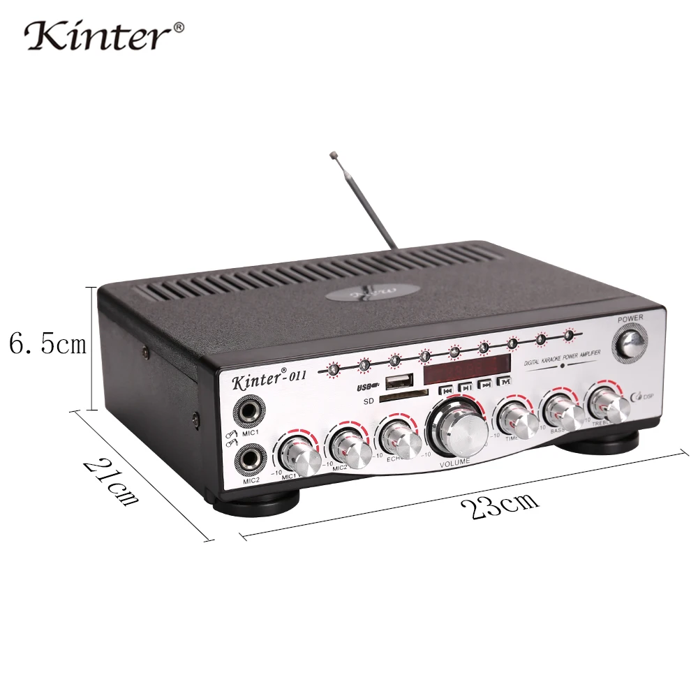 Kinter-011 hifi стерео караоке усилитель аудио с микрофоном usb sd вход 2.0CH 30 Вт FM радио Питание DC 12 В AC дома