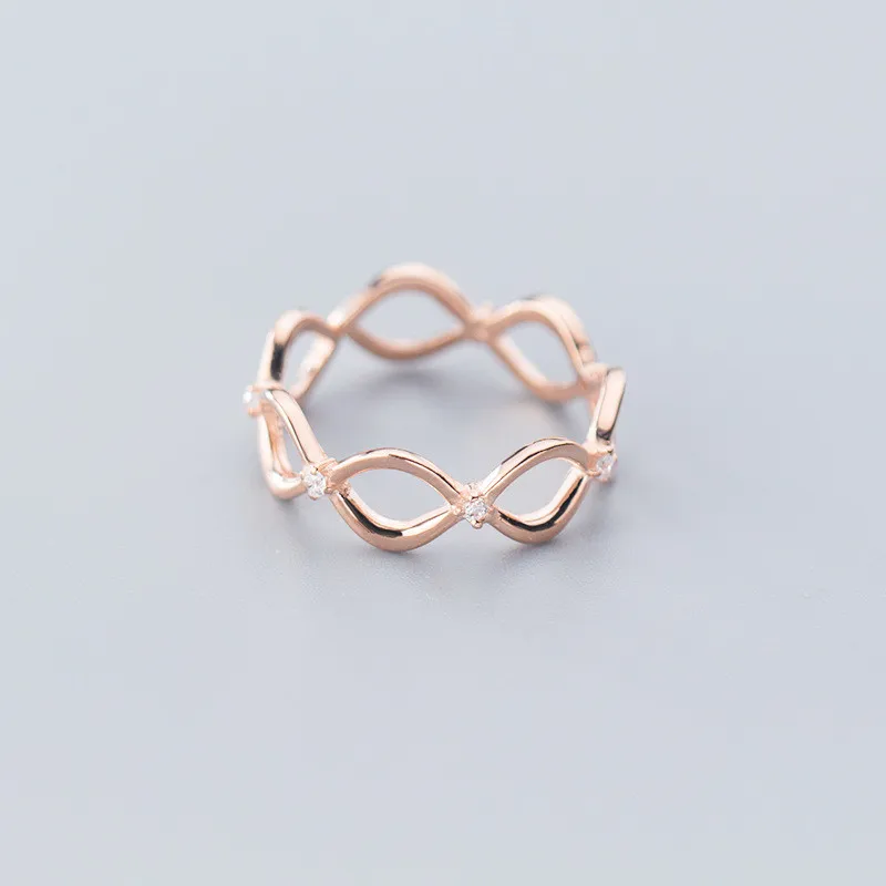 

DAIWUJAN Geometric Hollow Wave Minimalist Ring 925 Sterling Silver Crystal Ring For Women Engagement Party Jewelry Gift