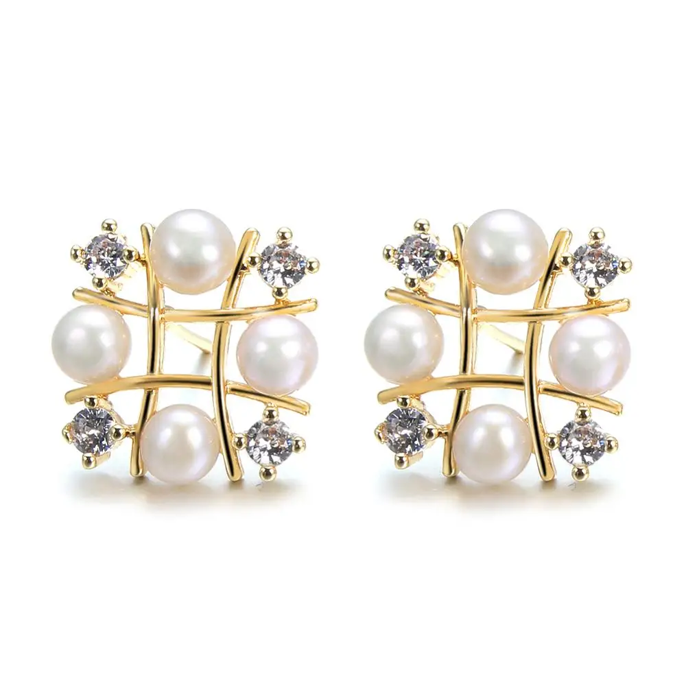 

Pearl Earrings White 5mm Freshwater Pearl Inlaid Zircon Square Stud Earrings For Women Party Trendy Earrings Fine Jewelry Gift