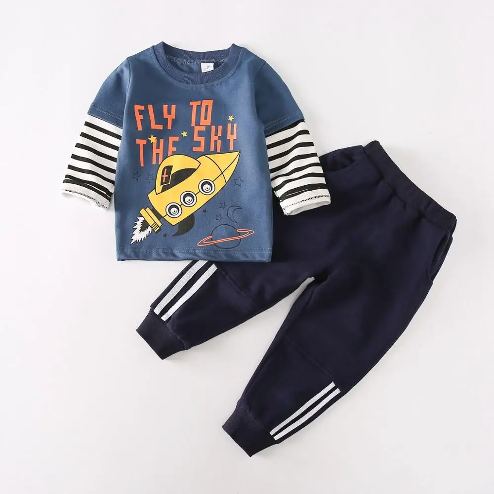 

ZWF520 Spring Baby Boys Clothes Kids Cartoon Children Clothing Infant Toddler T-Shirt Pants 2PCS Casual Tracksuit 2-10 Years
