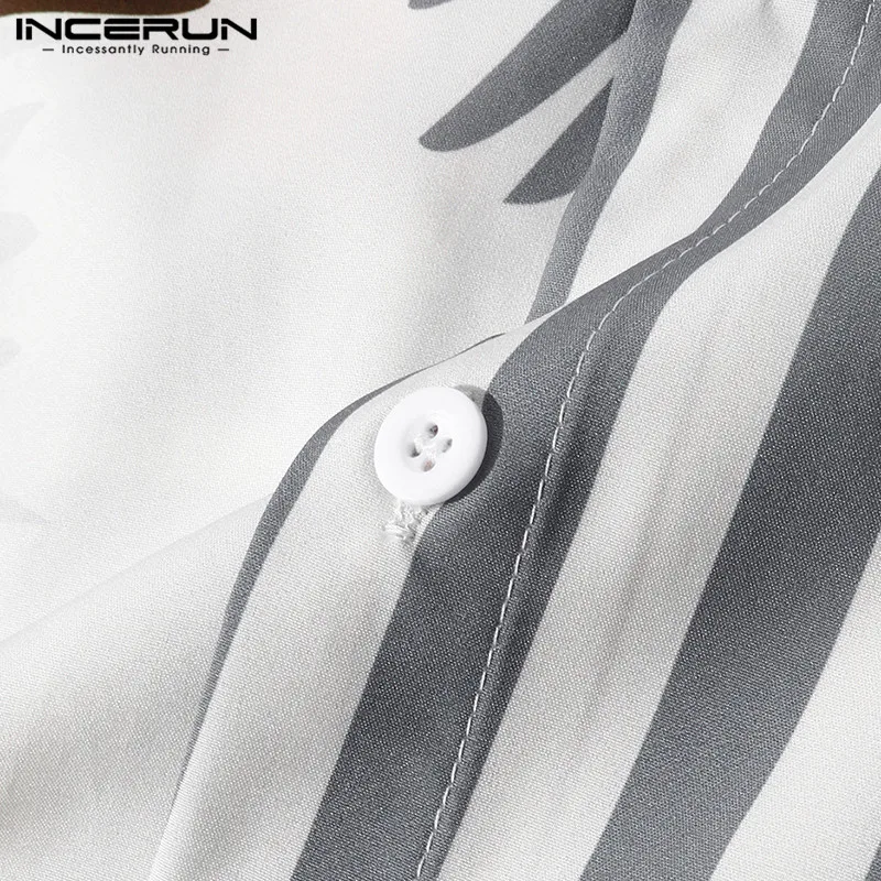 

Fashion Striped Shirts INCERUN Men Long Sleeve Lapel Patchwork Blusas Leisure Pockets Chemise Men Print Buttons Streetwear Shirt