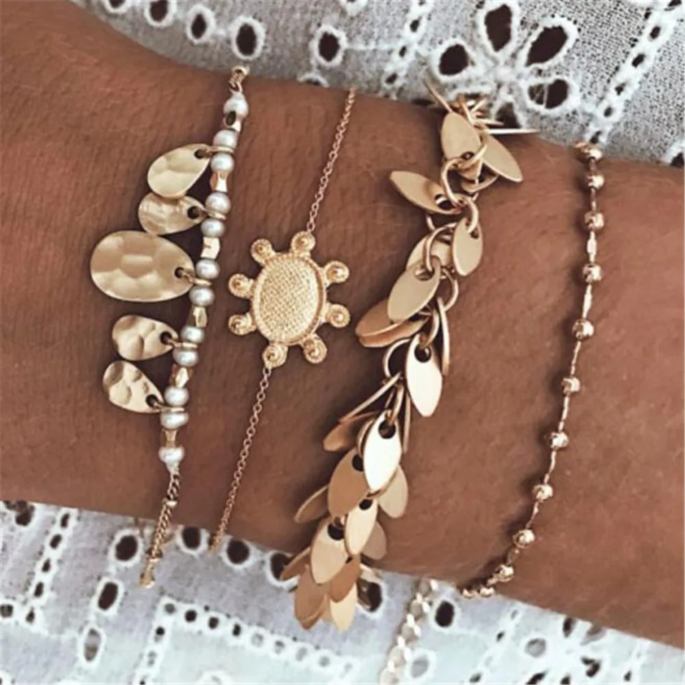 Женский многослойный браслет MLING 4 шт./компл. Винтажный Золотой сплав богемные