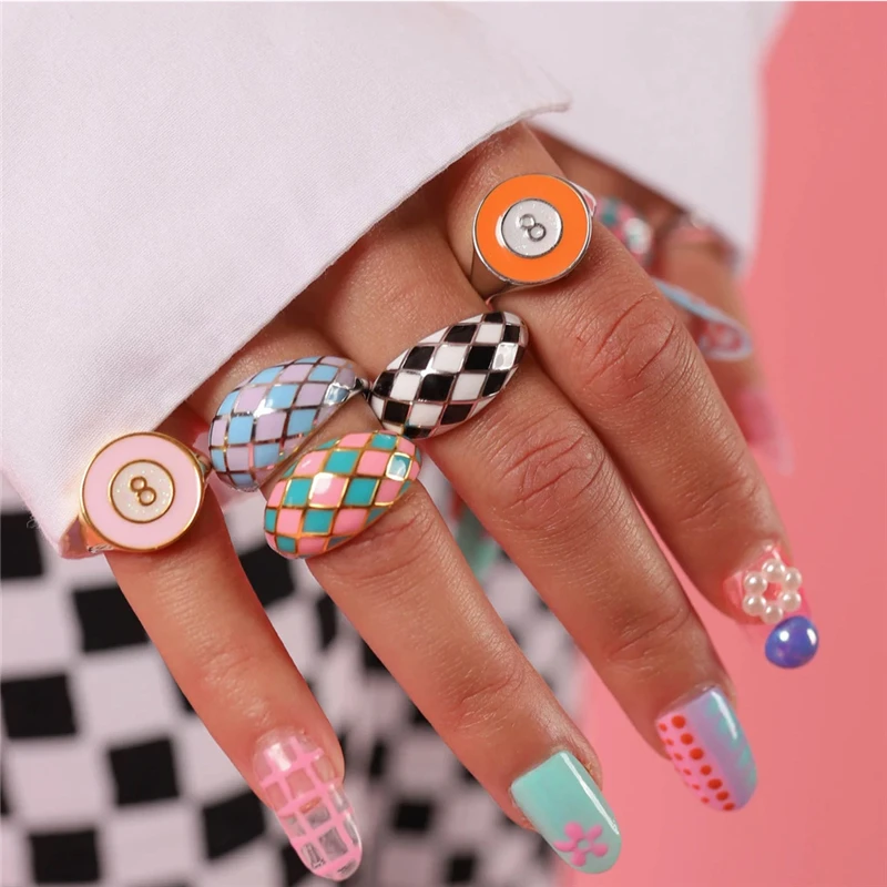 

MASA 2021 Colorful Enamel Heart-shaped Smile Ring Girl Party Stacking Gold and Silver Love Eternity Ring Best Gift for Friends