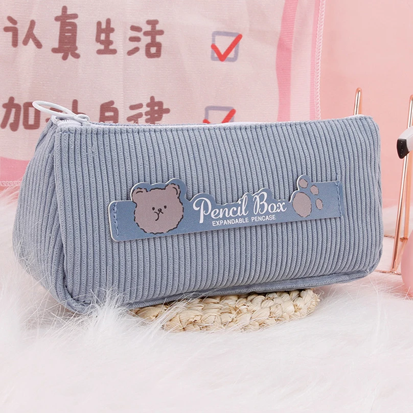 

Kawaii Pencil Case Large Capacity Pencil Cases Zipper Corduroy Pen Bag Korean School Supplies Cute School Pencil Case
