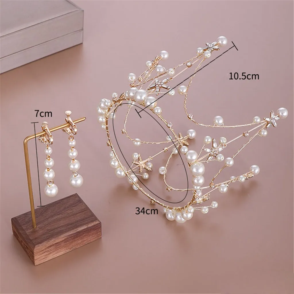 Женский набор с жемчужной короной и зажимом для ушей свадебный обруч принцессы