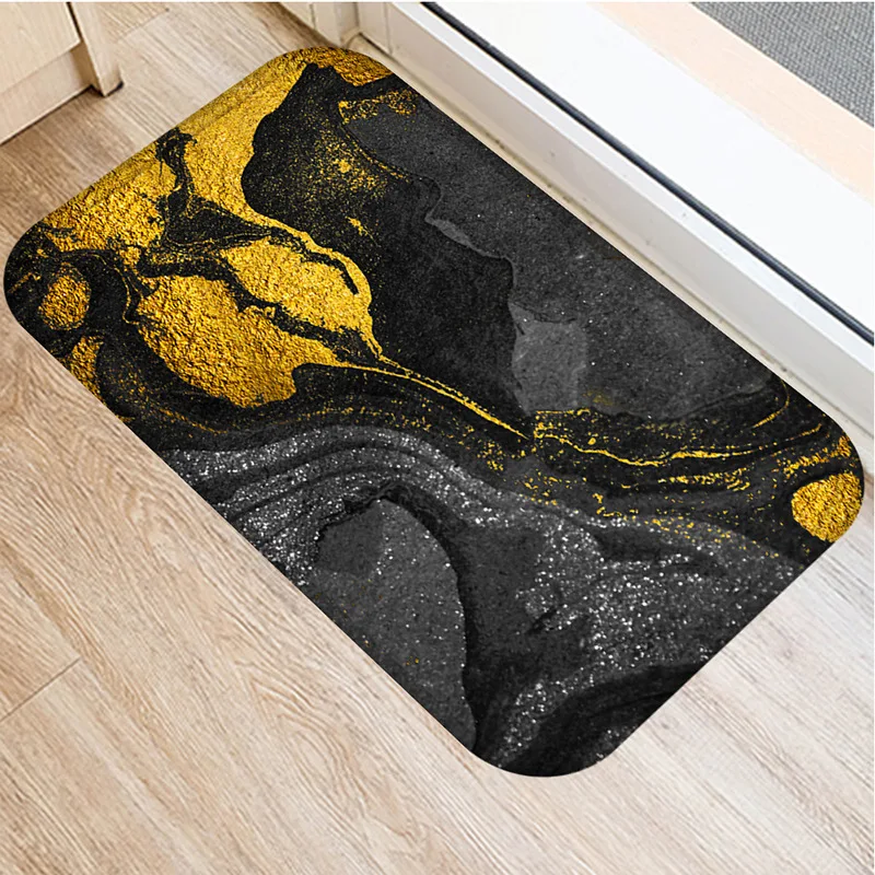 

40x60cm Cute Diy Print Floor Mat Bathroom Ground Mat Slip Door Bath Pad Rug Living Room Carpet Black Marble