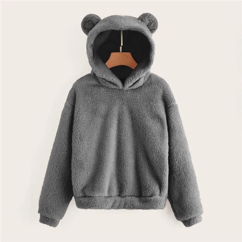 SHEIN Однотонный Свитшот С Капюшоном Модная Толстовка Тедди С Длинным Рукавом