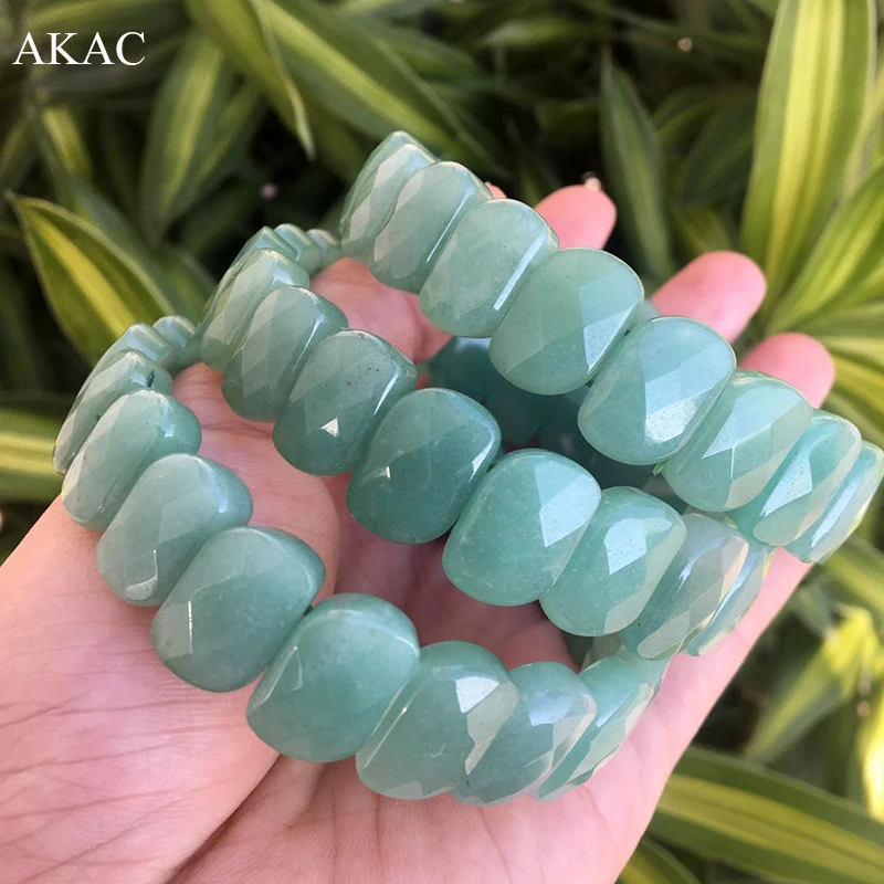 Бесплатная доставка около 10*15 мм натуральный граненый зеленый авантюрин браслет