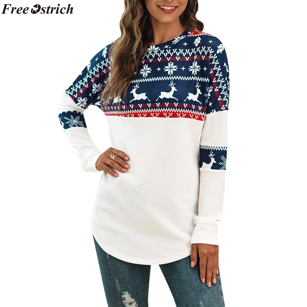 JAYCOSIN Women's fashion coat Womens Xmas T-shirt Ladies Long Sleeve Patching Blouse Casual Sweatshirt Tops slim | Женская одежда