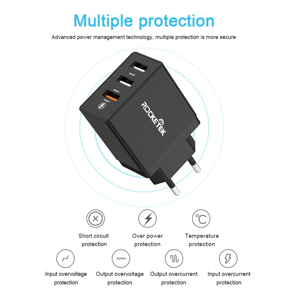Быстрое зарядное устройство Rocketek 3 USB зарядка 30 Вт QC3.0 2.4A QC Быстрая зарядка мобильного телефона зарядное устройство для iPhone samsung Xiaomi huawei lg