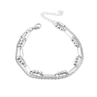 simple sweet style bangles young stainless steel double layer chain beaded bracelets for grilfriend gift