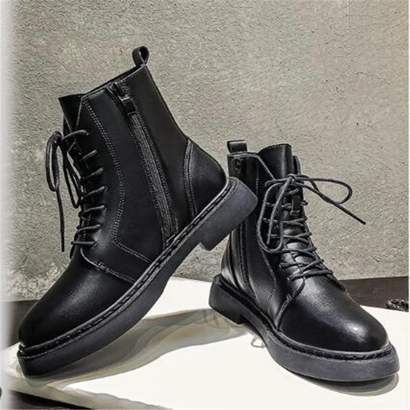 

Hot Women's Winter Ankle Black Boots Woman Lace Up Booties Women Short Boot Fashion Ladies Shoes Woman Zip Round Toe