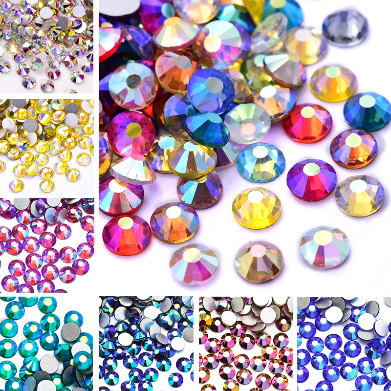 1000 шт. разноцветные стразы разных размеров не требующие горячей фиксации с