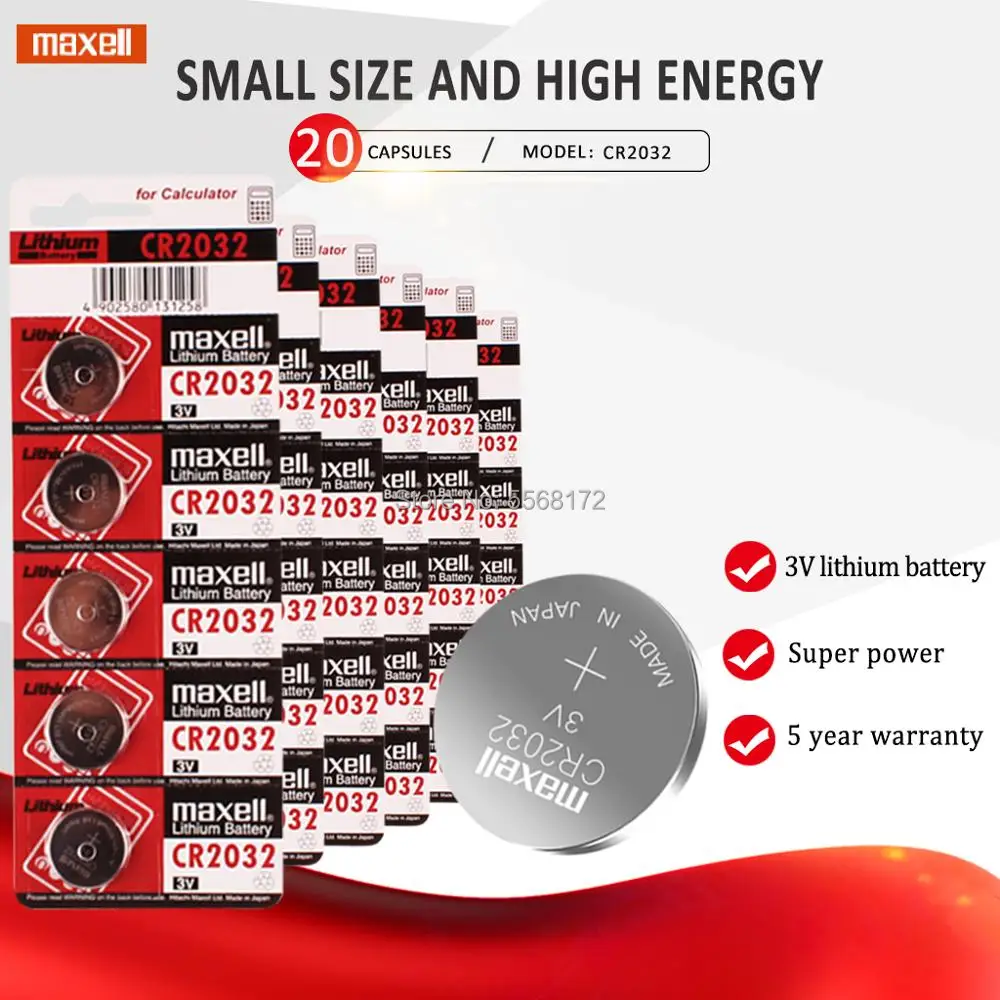 20 шт для батарея таблеточного типа maxell CR2032 Батарея 3V литиевые батареи BR2032 DL2032 ECR2032