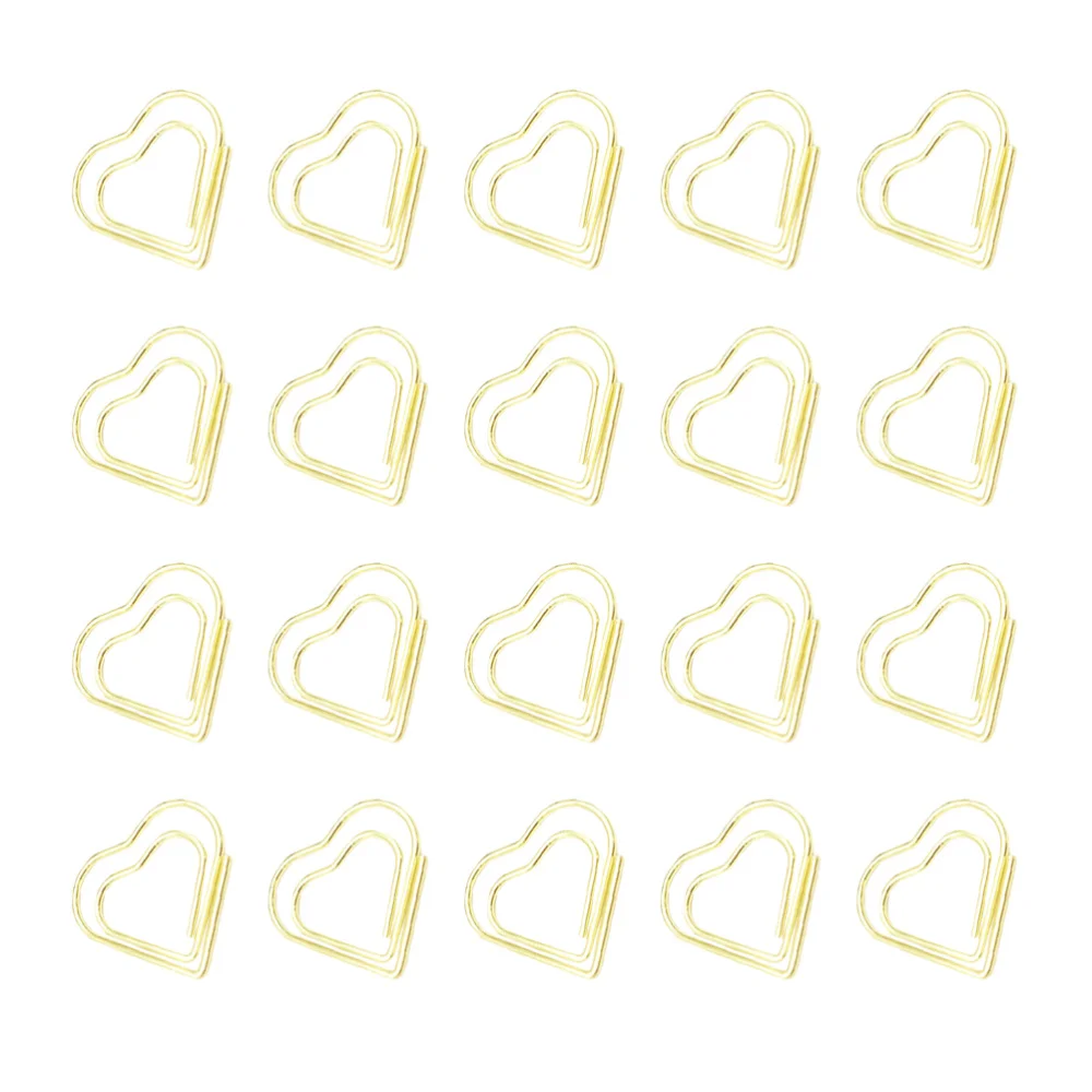 

20pcs Heart Shaped Paper Clip Practical Portable Paper Holder Creative Simple Metal Paper Clamp for Home (Golden)