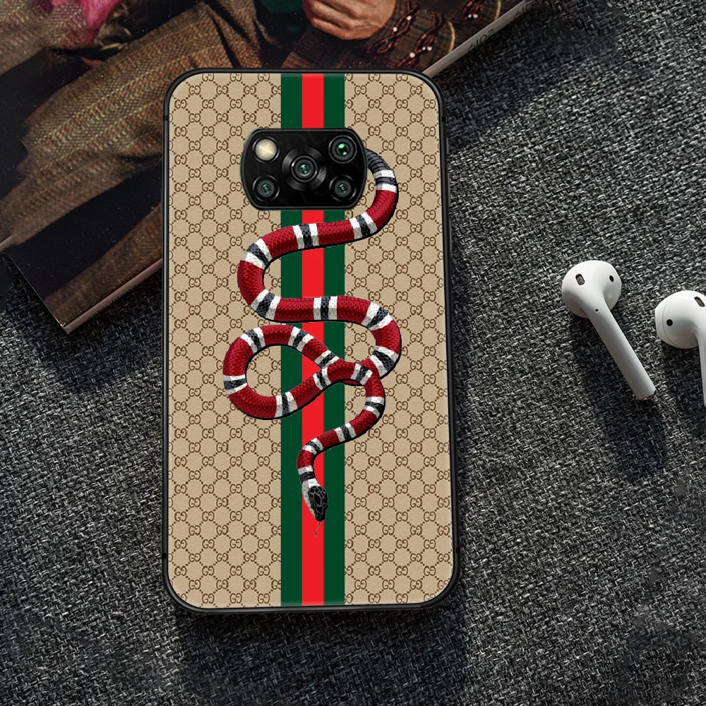 

Italian luxury brand snake tiger bee Phone case Cover Hull For Xiaomi Mi A2 A3 8 9 9T Note 10 Se Lite Pro black Back Silicone