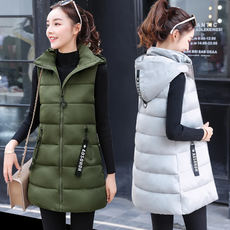Женский Длинный жилет на молнии однотонная зимняя длинная хлопковая куртка