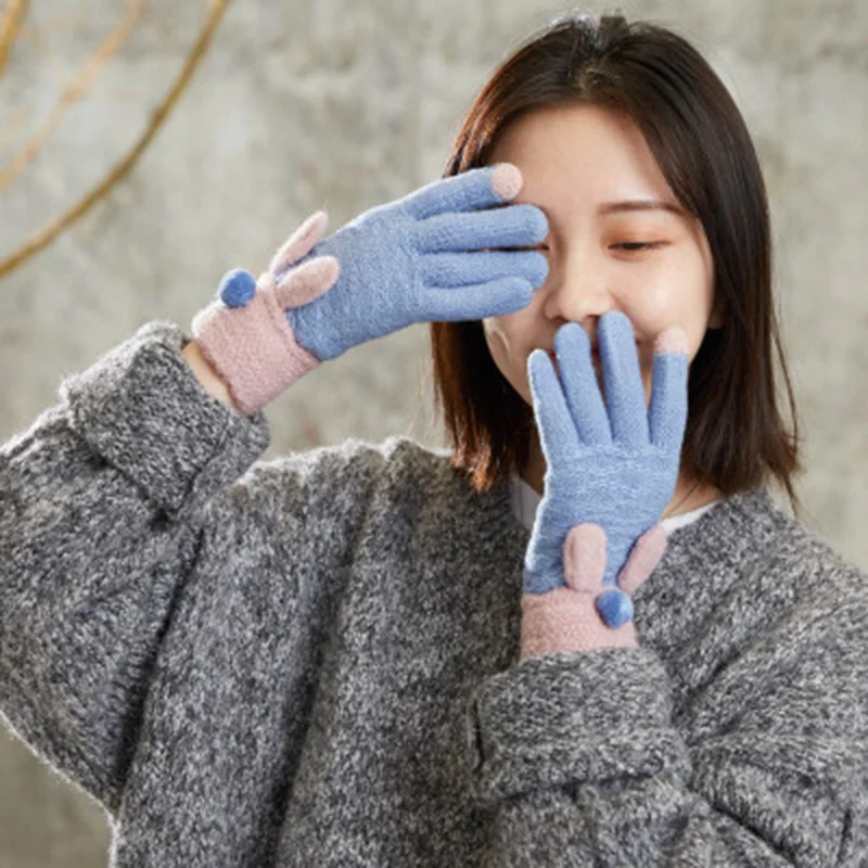 Женские осенне-зимние Акриловые эластичные вязаные теплые варежки на весь палец