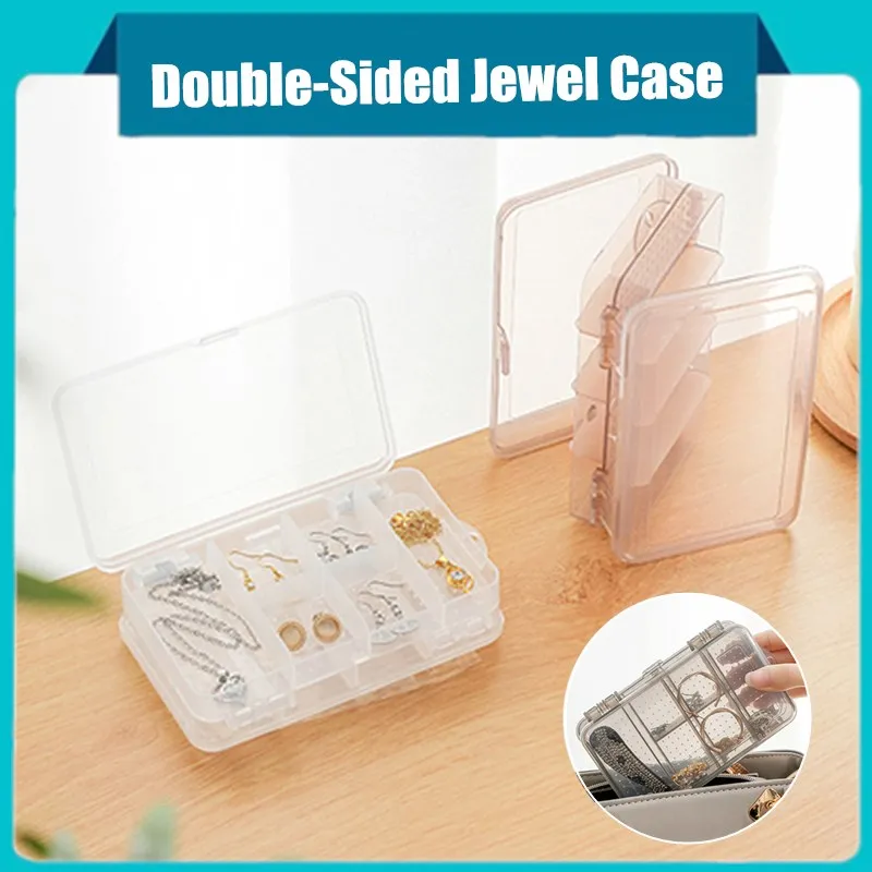 

10 Grid Transparent Plastic Storage Jewelry Box Compartment Double-sided Necklace Bracelet Hairpin With Peg Holes Jewel Case