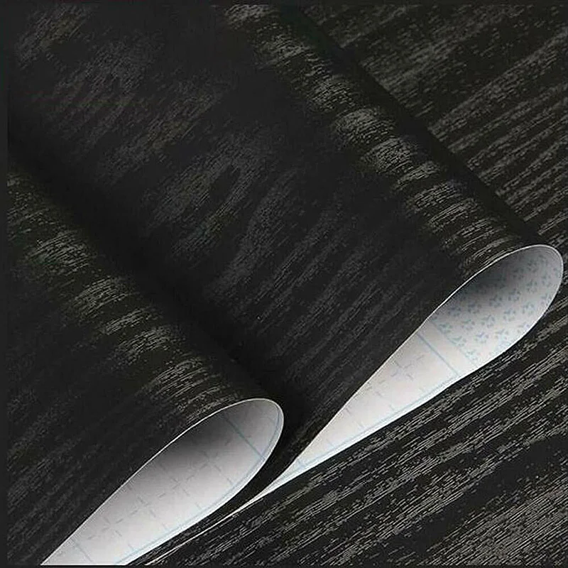 

10M Black Wood Grain Self-Adhesive Wallpaper Film Vinyl Waterproof Wall Stickers Kitchen Wardrobe Cabinet Furniture Renovation