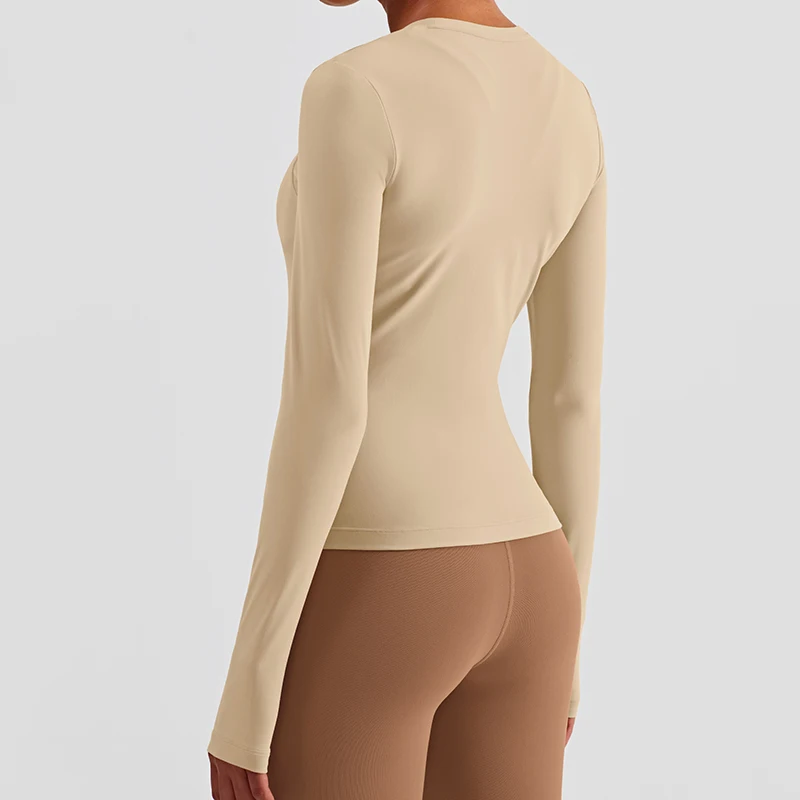 Vnazvnasi New Style Long Sleeve Naked Feel Women Yoga Shirts Slim Anti-Sweat High Elastic Yoga Tops Fitness Gym Workout Tights